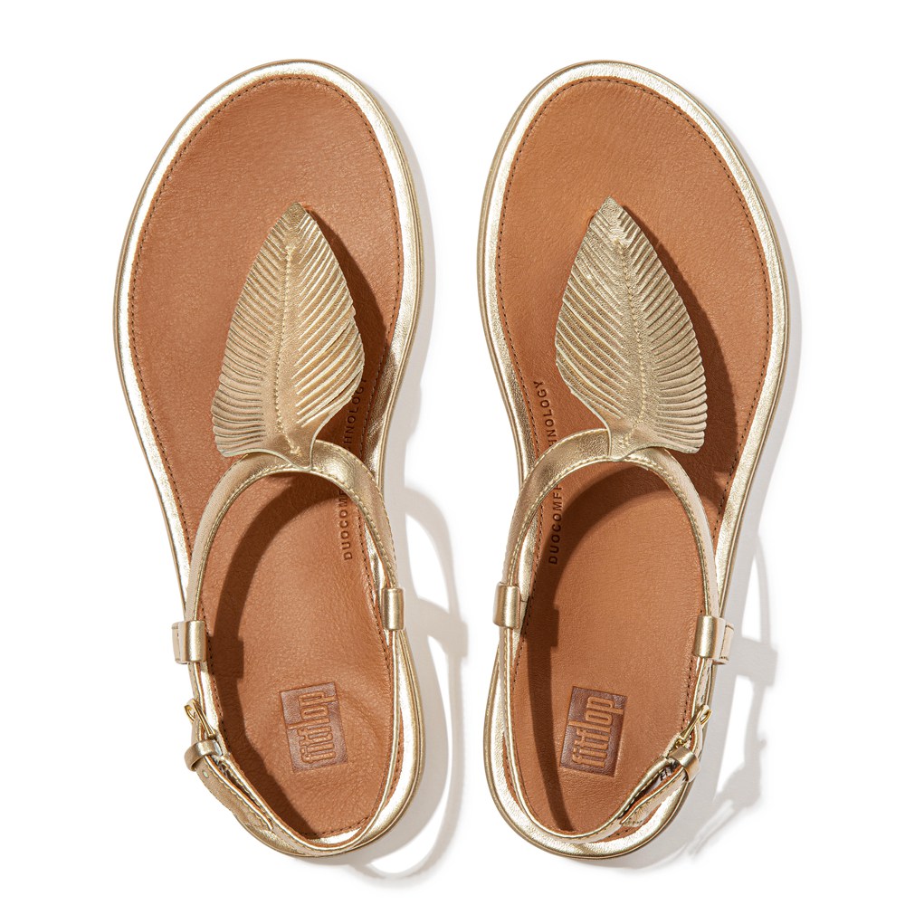 Fitflop Philippines - Fitflop Womens Sandals Gold - Fitflop Tia Feather Metallic Leather Back 